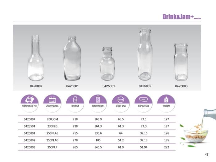 Clear Glass Drink Bottles 215ml - 270ml